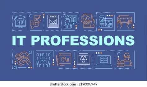 La tecnología de la información profesa los conceptos de palabras: bandera azul. Ciencias de la computación. Infografía con iconos editables en el fondo del color. Tipografía aislada. Ilustración vectorial con texto. Fuente Arial-Black utilizada