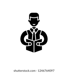 Professor black icon, vector sign on isolated background. Professor concept symbol, illustration 