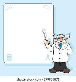 A professor with blank board, blue background