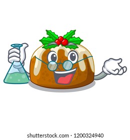 Professor cartoon homemade christmas pudding with holly