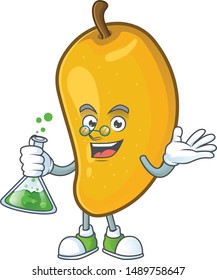 Professor cartoon of mango character on a white background.