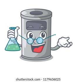 Professor cartoon steel trash can in the door