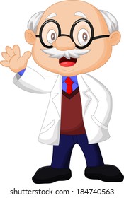Professor cartoon waving hand