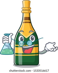 Professor champagne bottle poured in cartoon glasses