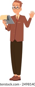 Professor character. Cartoon smart middle age man in glasses