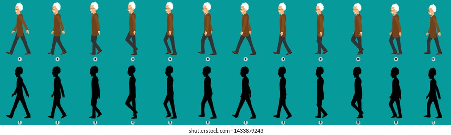 Professor Character Model sheet with Walk cycle Animation Sequence 
