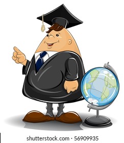 professor in cloak with globe vector illustration