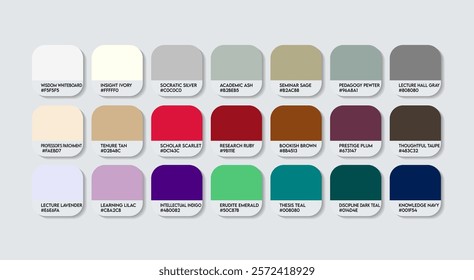 Professor Color Guide Palette with Color Names. Catalog Sample Professors with RGB HEX codes and Names. Colors Palette, New Professor Color Palette, Fashion Trend Professor Color Palette 2026 - 2027