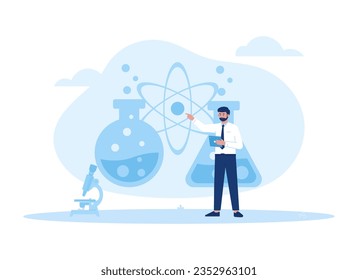 A professor is doing research in the lab trending concept flat illustration