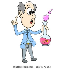 the professor is doing research in the laboratory. cartoon illustration sticker emoticon