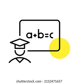 Professor explaining maths on a blackboard. Pixel perfect, editable stroke line art icon