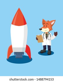 professor fox makes a rocket vector illustration