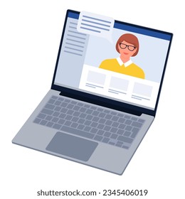 Professor giving classes on video call and laptop, online learning and communication concept