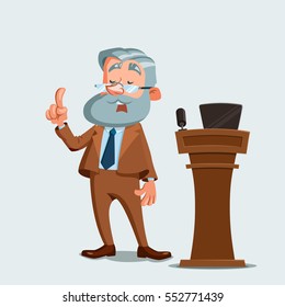 Professor giving a lecture. Vector illustration isolated on white background. Cartoon character.