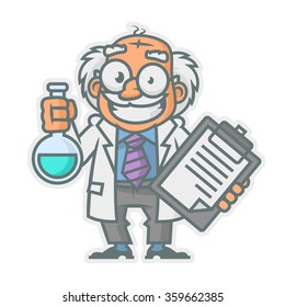 Professor holding test tube and notepad