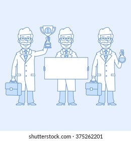 Professor holding various objects