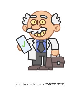Professor holds mobile phone with done icon and smiles. Vector Illustration