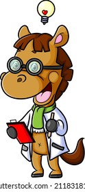 The professor horse is checking something and getting the idea of illustration