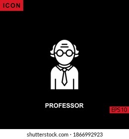 Professor Icon Glyph, Flat Or Filled White On Black Background. Illustration For Graphic, Print Media Interfaces And Web Design.