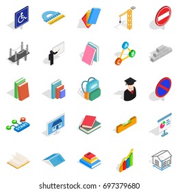 Professor icons set. Isometric set of 25 professor vector icons for web isolated on white background