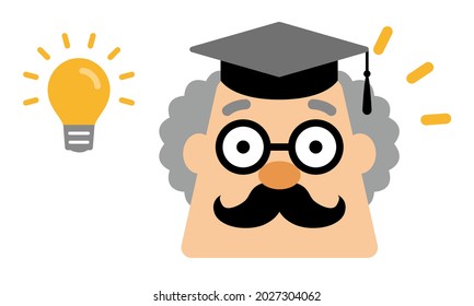 A professor with an idea. Cartoon style illustration.
