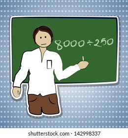 Professor illustration explaining about a vintage board mathematical formula