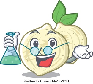 Professor jicama slices in a cartoon bowl