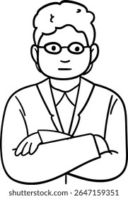 Professor Line Drawing Cartoon Style