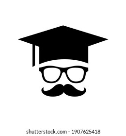 Professor logo Graduation Cap Glasses and Mustache Symbol