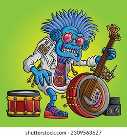 Professor with Musical Instruments Equipment Cartoon