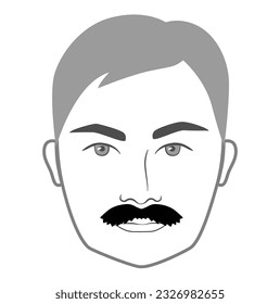 Professor mustache Beard style men face illustration Facial hair. Vector grey black portrait male Fashion template flat barber collection set. Stylish hairstyle isolated outline on white background.