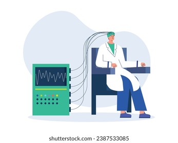 Professor of neurology is testing,  research medical treatments for brain scans in the laboratory. Character design. Vector flat illustration