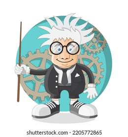 Professor on the background of gears. Isolated on white background. Vector illustration.
