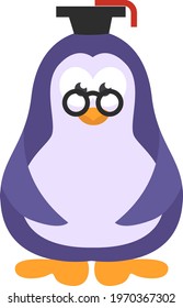 Professor penguin, icon illustration, vector on white background
