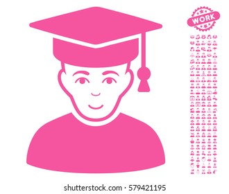 Professor pictograph with bonus men pictures. Vector illustration style is flat iconic pink symbols on white background.