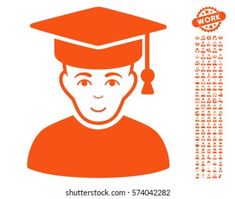 Professor pictograph with bonus occupation clip art. Vector illustration style is flat iconic orange symbols on white background.