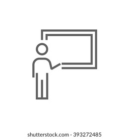 Professor pointing at blackboard line icon.