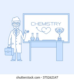 Professor points to blackboard 