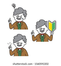 Professor posing with index finger - 3expressions set