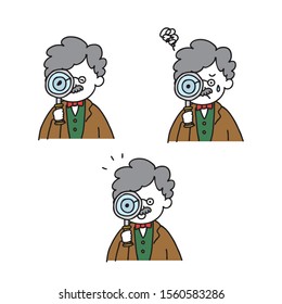 Professor posing with a magnifying glass - 3expressions set