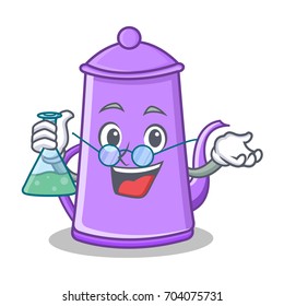 Professor purple teapot character cartoon