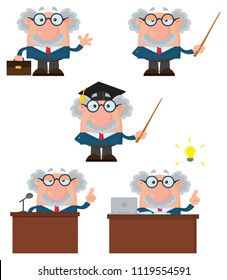 Professor Or Scientist Cartoon Character Set 1. Vector Illustration Flat Design Isolated On White Background