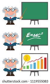 Professor Or Scientist Cartoon Character Set 2. Vector Illustration Flat Design Isolated On White Background