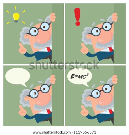 Professor Or Scientist Cartoon Character Set 3. Vector Illustration Flat Design With Background