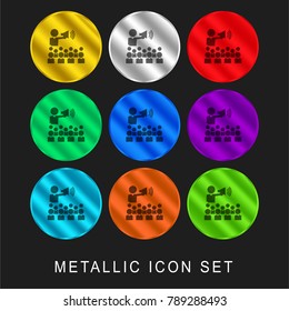 Professor with speaker talking to the students 9 color metallic chromium icon or logo set including gold and silver