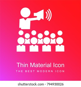 Professor with speaker talking to the students red and pink gradient material white icon minimal design