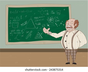   Professor speaking on blackboard Vector / Illustration of a professor speaking on a blackboard, hand drawn vector, layered and editable vector.