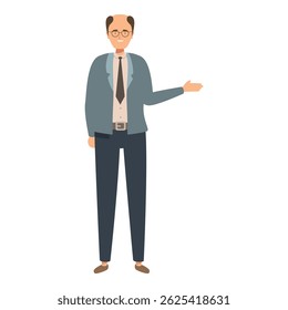 Professor is standing and gesturing with his hand while explaining something to his audience
