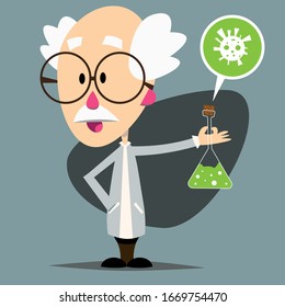 Un profesor que sostiene un frasco con bacterias del coronavirus.