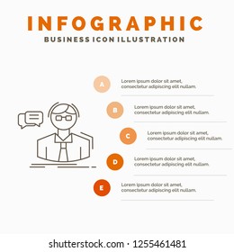 professor, student, scientist, teacher, school Infographics Template for Website and Presentation. Line Gray icon with Orange infographic style vector illustration